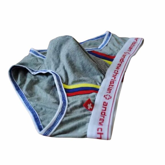 Andrew Christian Vintage Briefs Gray w Racing Stripes and Show It Medium - Picture 5 of 6